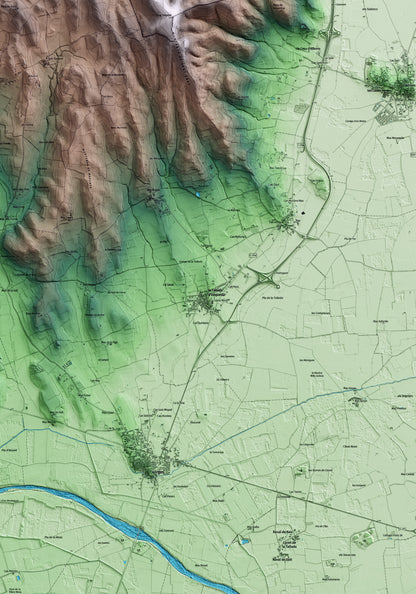 Mapa artístico del relieve de la Tallada d'Empordà, al Baix Empordà, con 15 km de entorno y base topográfica ICGC. Detalle de la zona central.