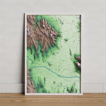 Mapa artístico del relieve de la Tallada d'Empordà, al Baix Empordà, con 15 km de entorno y base topográfica ICGC. Presentación enmarcada.