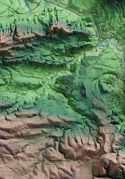 Mapa artístico del relieve de la Torre de Claramunt, al Anoia, con 15 km de entorno y base topográfica ICGC. Detalle de la zona central.