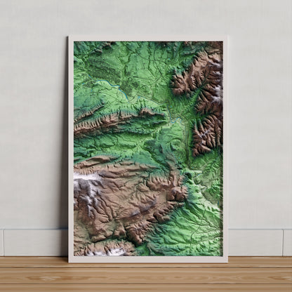 Mapa artístico del relieve de la Torre de Claramunt, al Anoia, con 15 km de entorno y base topográfica ICGC. Presentación enmarcada.