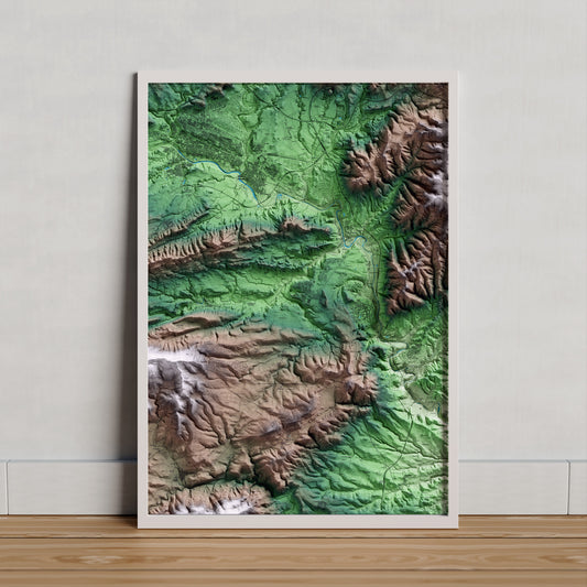 Mapa artístico del relieve de la Torre de Claramunt, al Anoia, con 15 km de entorno y base topográfica ICGC. Presentación enmarcada.