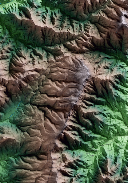 Mapa artístico del relieve de la Torre de Fontaubella, al Priorat, con 15 km de entorno y base topográfica ICGC. Detalle de la zona superior derecha.