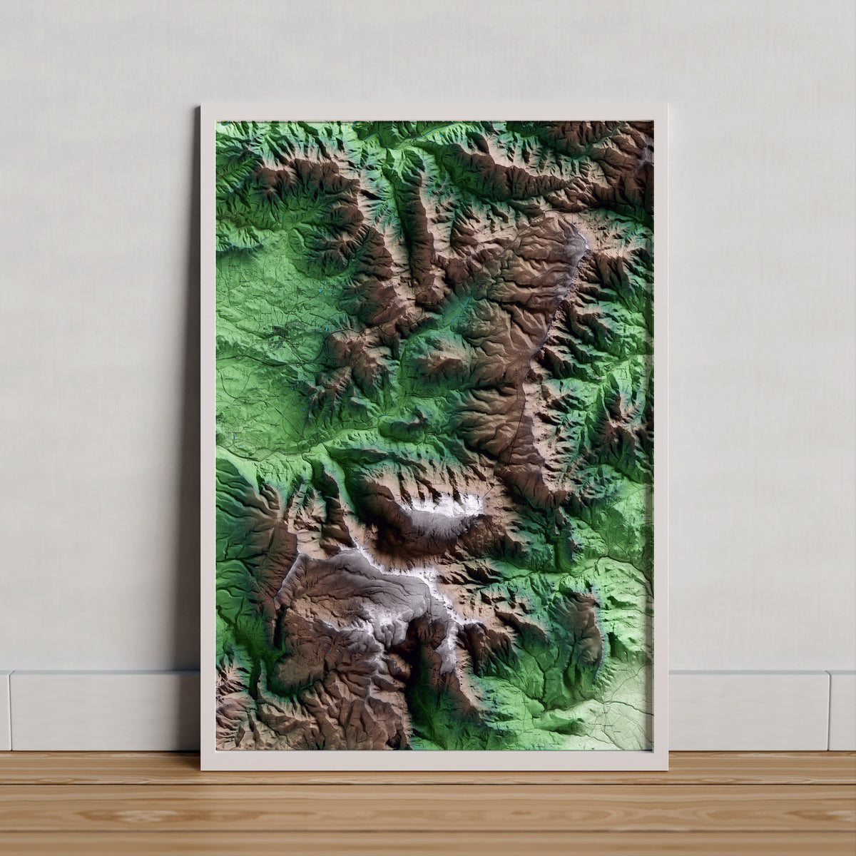 Mapa artístico del relieve de la Torre de Fontaubella, al Priorat, con 15 km de entorno y base topográfica ICGC. Presentación enmarcada.