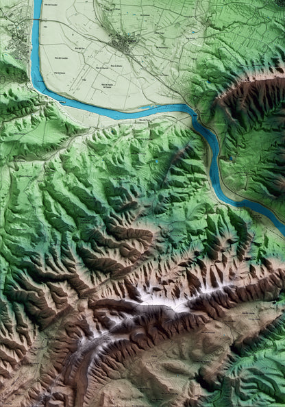 Mapa artístico del relieve de la Torre de l'Espanyol, a la Ribera de Ebro, con 15 km de entorno y base topográfica ICGC. Detalle de la zona inferior izquierda.