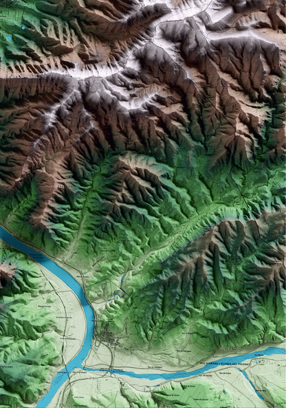 Mapa artístico del relieve de la Torre de l'Espanyol, a la Ribera de Ebro, con 15 km de entorno y base topográfica ICGC. Detalle de la zona inferior derecha.