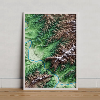 Mapa artístico del relieve de la Torre de l'Espanyol, a la Ribera de Ebro, con 15 km de entorno y base topográfica ICGC. Presentación enmarcada.
