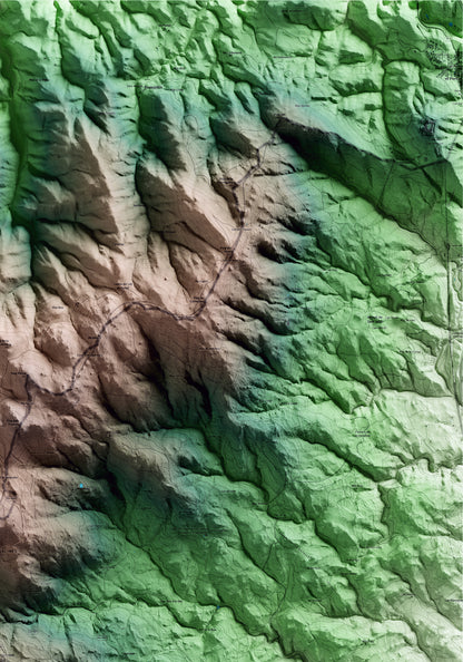 Mapa artístico del relieve de la Vajol, al Alt Empordà, con 15 km de entorno y base topográfica ICGC. Detalle de la zona superior derecha.