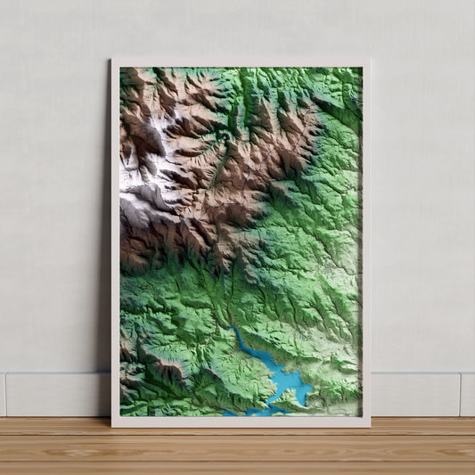 Mapa artístico del relieve de la Vajol, al Alt Empordà, con 15 km de entorno y base topográfica ICGC. Presentación enmarcada.