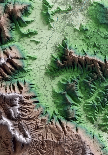 Mapa artístico del relieve de la Vall d'en Bas, a la Garrotxa, con 15 km de entorno y base topográfica ICGC