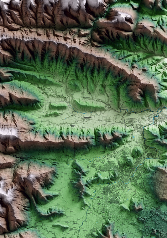 Mapa artístico del relieve de la Vall de Bianya, a la Garrotxa, con 15 km de entorno y base topográfica ICGC