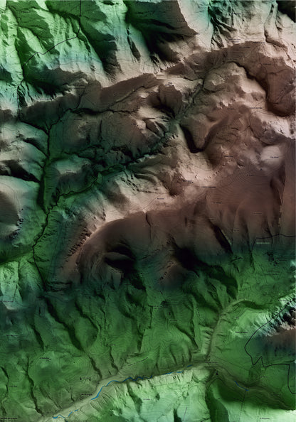 Mapa artístico del relieve de la Vansa i Fórnols, al Alt Urgell, con 15 km de entorno y base topográfica ICGC. Detalle de la zona superior derecha.
