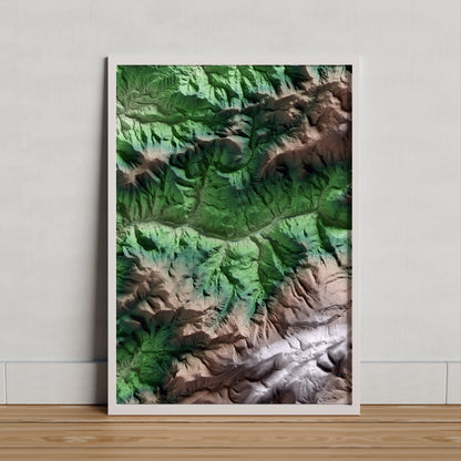 Mapa artístico del relieve de la Vansa i Fórnols, al Alt Urgell, con 15 km de entorno y base topográfica ICGC. Presentación enmarcada.