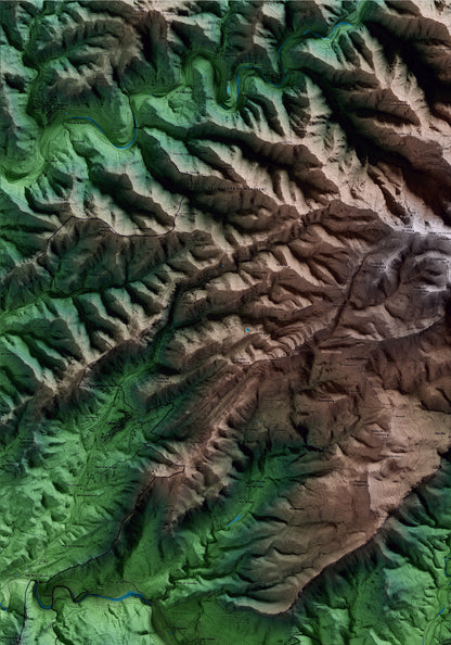 Mapa artístico del relieve de la Vilella Alta, al Priorat, con 15 km de entorno y base topográfica ICGC. Detalle de la zona superior izquierda.