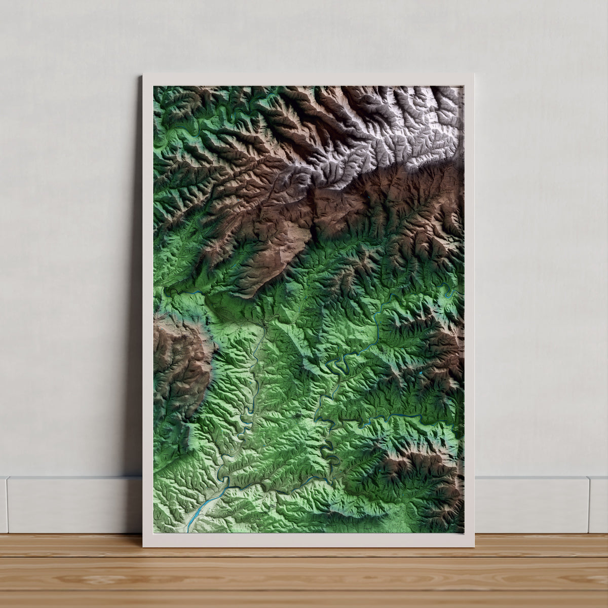 Mapa artístico del relieve de la Vilella Alta, al Priorat, con 15 km de entorno y base topográfica ICGC. Presentación enmarcada.