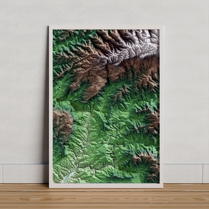 Mapa artístico del relieve de la Vilella Alta, al Priorat, con 15 km de entorno y base topográfica ICGC. Presentación enmarcada.