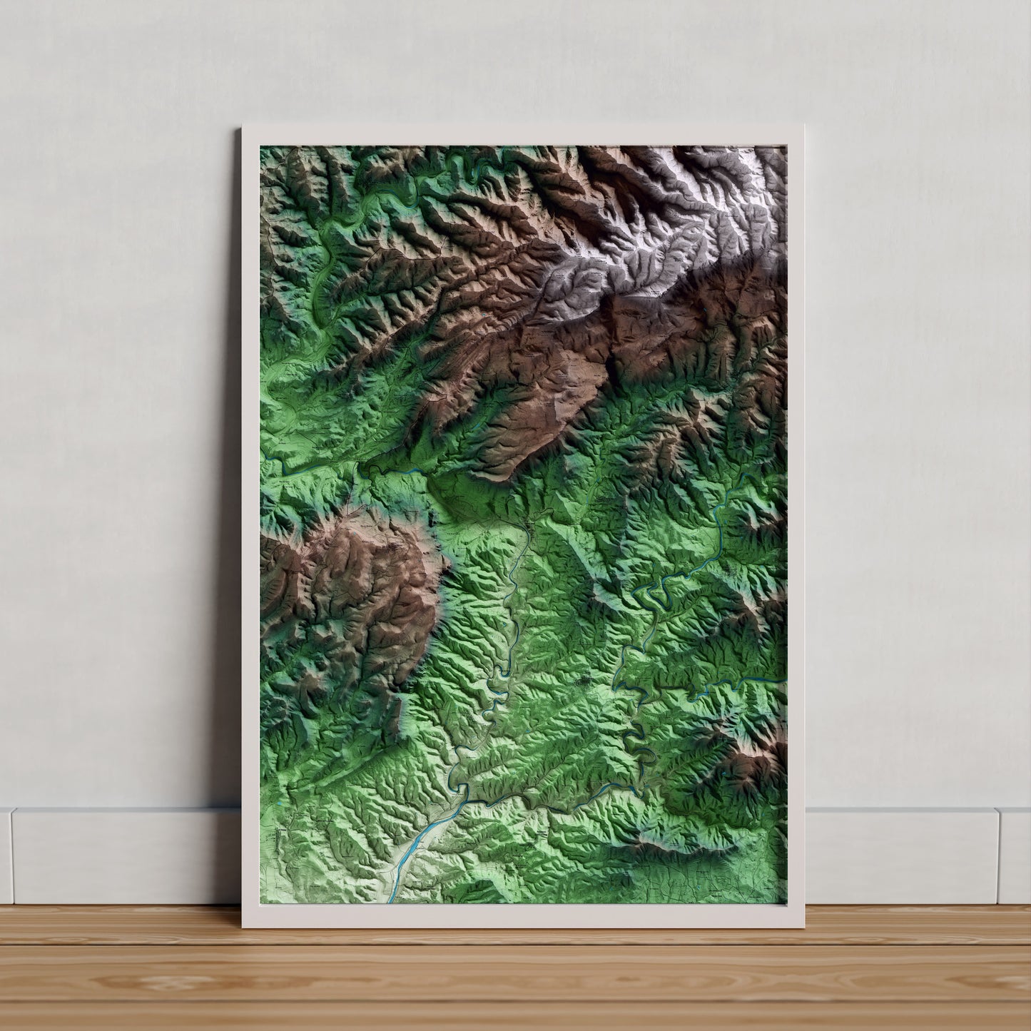 Mapa artístico del relieve de la Vilella Baixa, al Priorat, con 15 km de entorno y base topográfica ICGC. Presentación enmarcada.