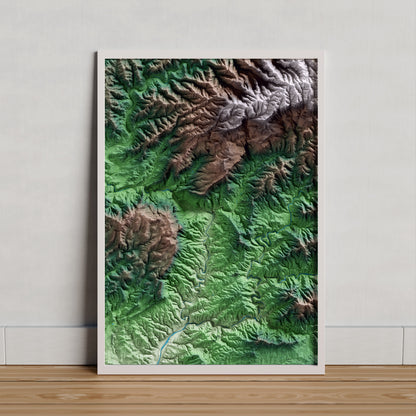 Mapa artístico del relieve de la Vilella Baixa, al Priorat, con 15 km de entorno y base topográfica ICGC. Presentación enmarcada.