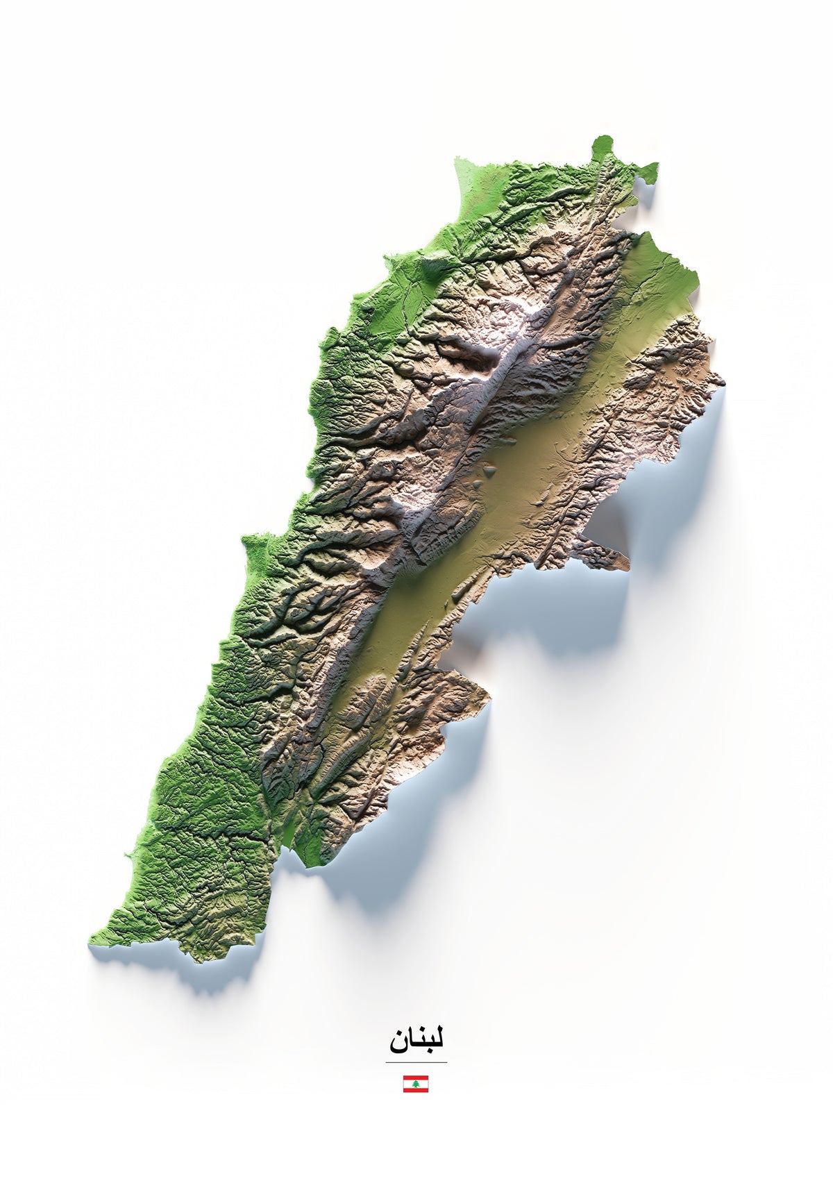 Líban: vista completa de la il·lustració del mapa en relleu.