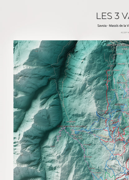 Mapa de pistes de Les 3 Vallées · Alpina · 50 × 70 cm. Detall del quadrant superior esquerre.