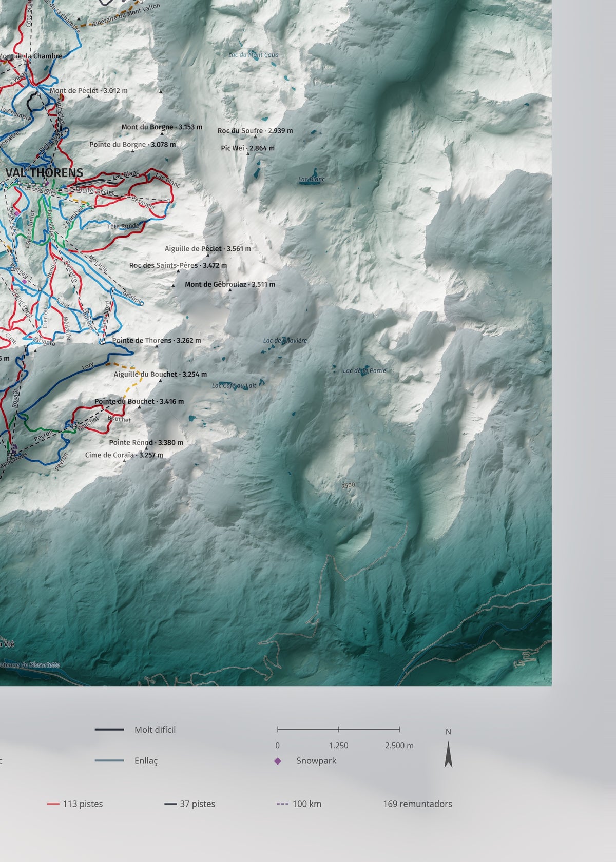 Mapa de pistes de Les 3 Vallées · Alpina · 50 × 70 cm. Detall del quadrant inferior dret.