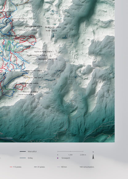 Mapa de pistes de Les 3 Vallées · Alpina · 50 × 70 cm. Detall del quadrant inferior dret.
