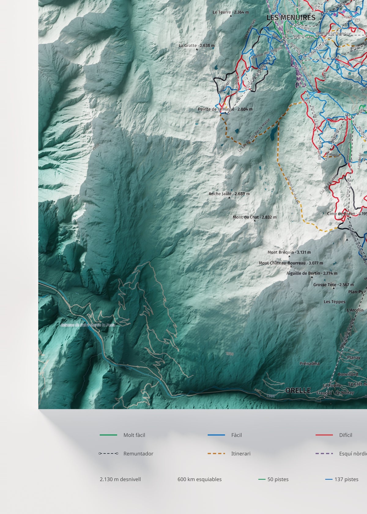 Mapa de pistes de Les 3 Vallées · Alpina · 50 × 70 cm. Detall del quadrant inferior esquerre.