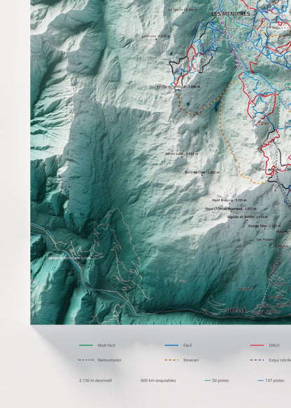 Mapa de pistes de Les 3 Vallées · Alpina · 50 × 70 cm. Detall del quadrant inferior esquerre.