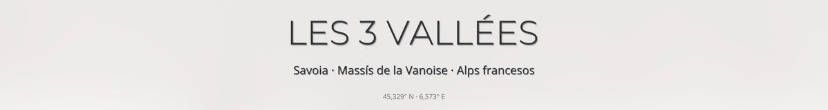 Mapa de pistes de Les 3 Vallées · 50 × 70 cm. Detall del títol i les coordenades.