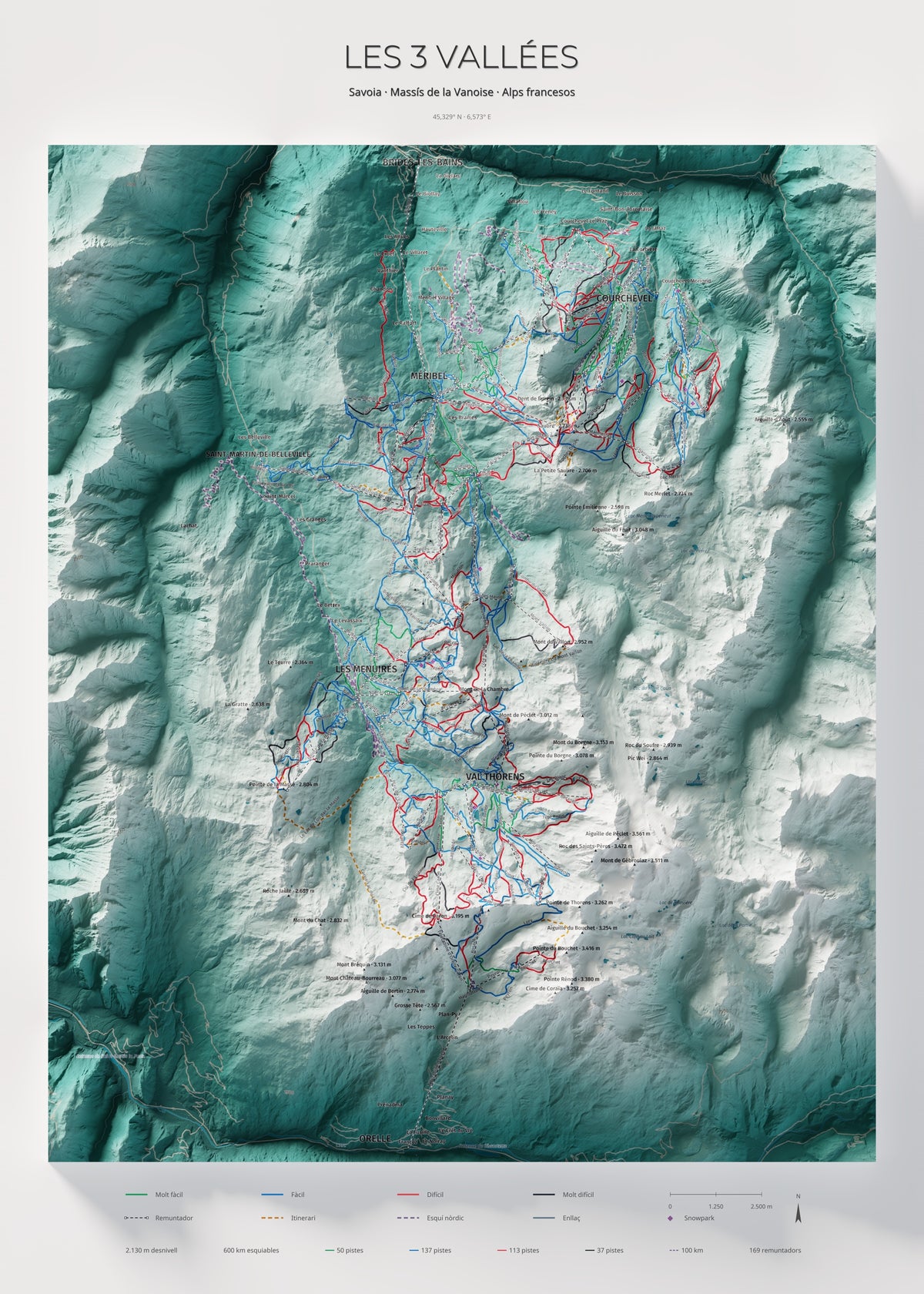 Mapa de pistes de Les 3 Vallées · Alpina · 50 × 70 cm. Làmina sencera.