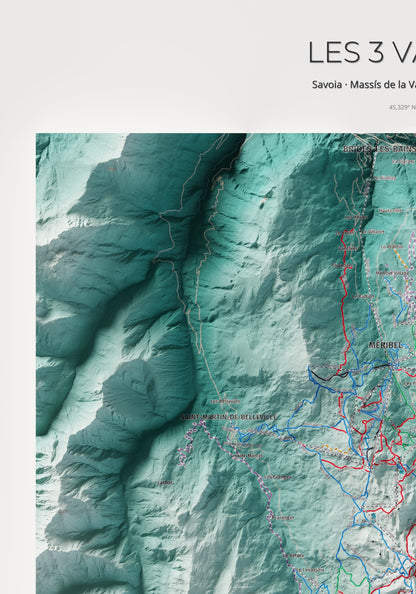 Mapa de pistes de Les 3 Vallées · Alpina · 70 × 100 cm. Detall del quadrant superior esquerre.