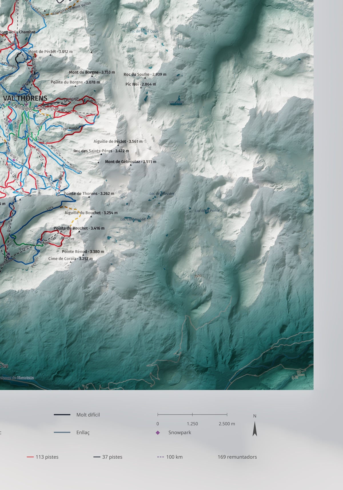 Mapa de pistes de Les 3 Vallées · Alpina · 70 × 100 cm. Detall del quadrant inferior dret.