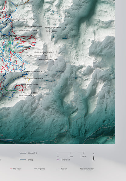 Mapa de pistes de Les 3 Vallées · Alpina · 70 × 100 cm. Detall del quadrant inferior dret.