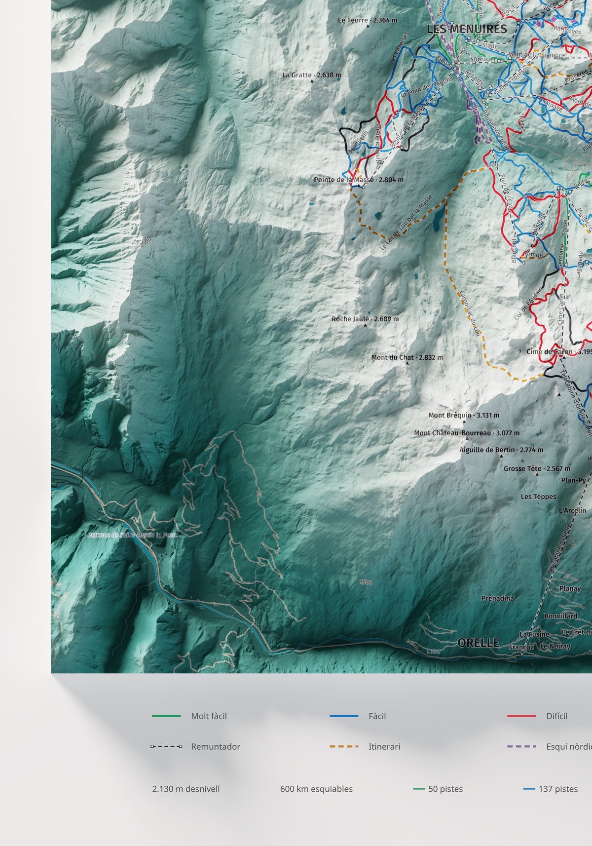 Mapa de pistes de Les 3 Vallées · Alpina · 70 × 100 cm. Detall del quadrant inferior esquerre.