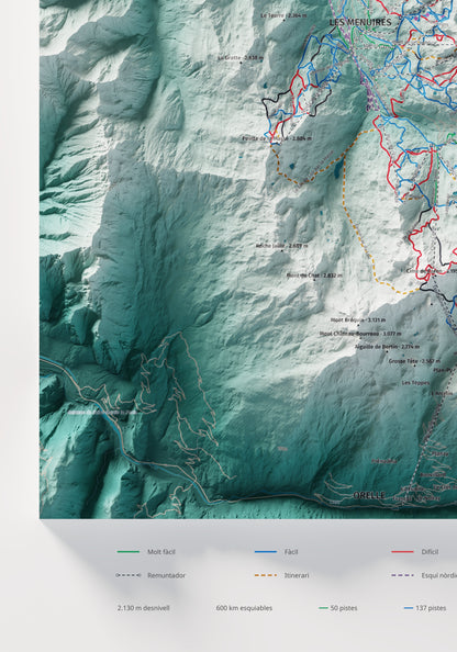 Mapa de pistes de Les 3 Vallées · Alpina · 70 × 100 cm. Detall del quadrant inferior esquerre.
