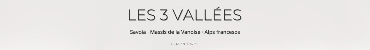 Mapa de pistes de Les 3 Vallées · 70 × 100 cm. Detall del títol i les coordenades.