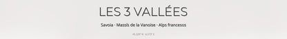 Mapa de pistes de Les 3 Vallées · 70 × 100 cm. Detall del títol i les coordenades.