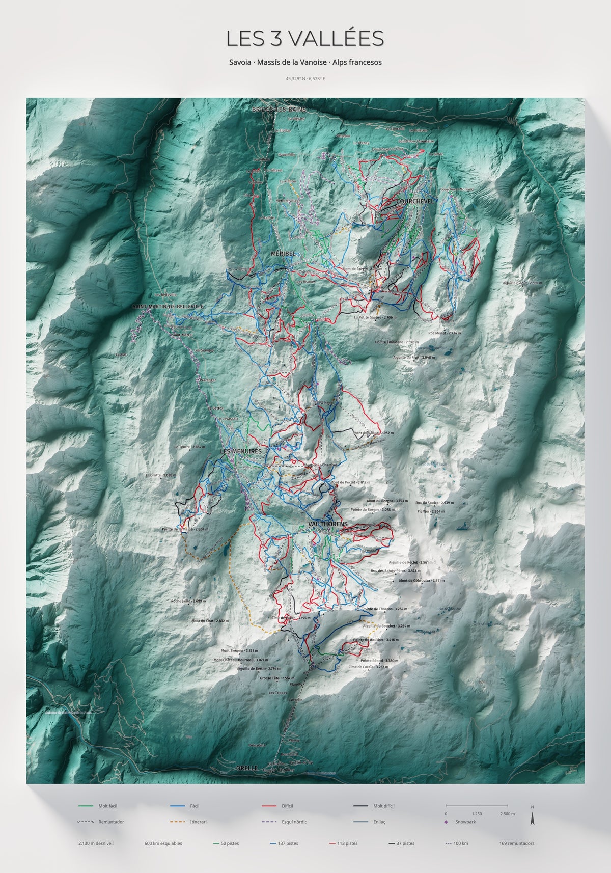 Mapa de pistes de Les 3 Vallées · Alpina · 70 × 100 cm. Làmina sencera.