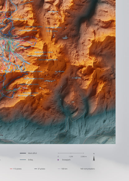 Mapa de pistes de Les 3 Vallées · Contrastat · 50 × 70 cm. Detall del quadrant inferior dret.