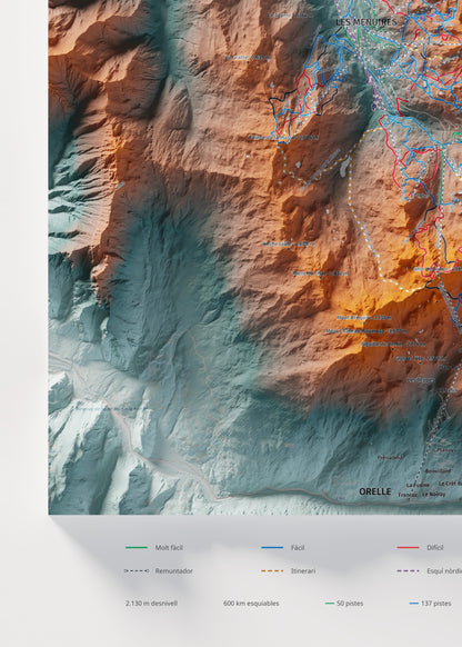 Mapa de pistes de Les 3 Vallées · Contrastat · 50 × 70 cm. Detall del quadrant inferior esquerre.