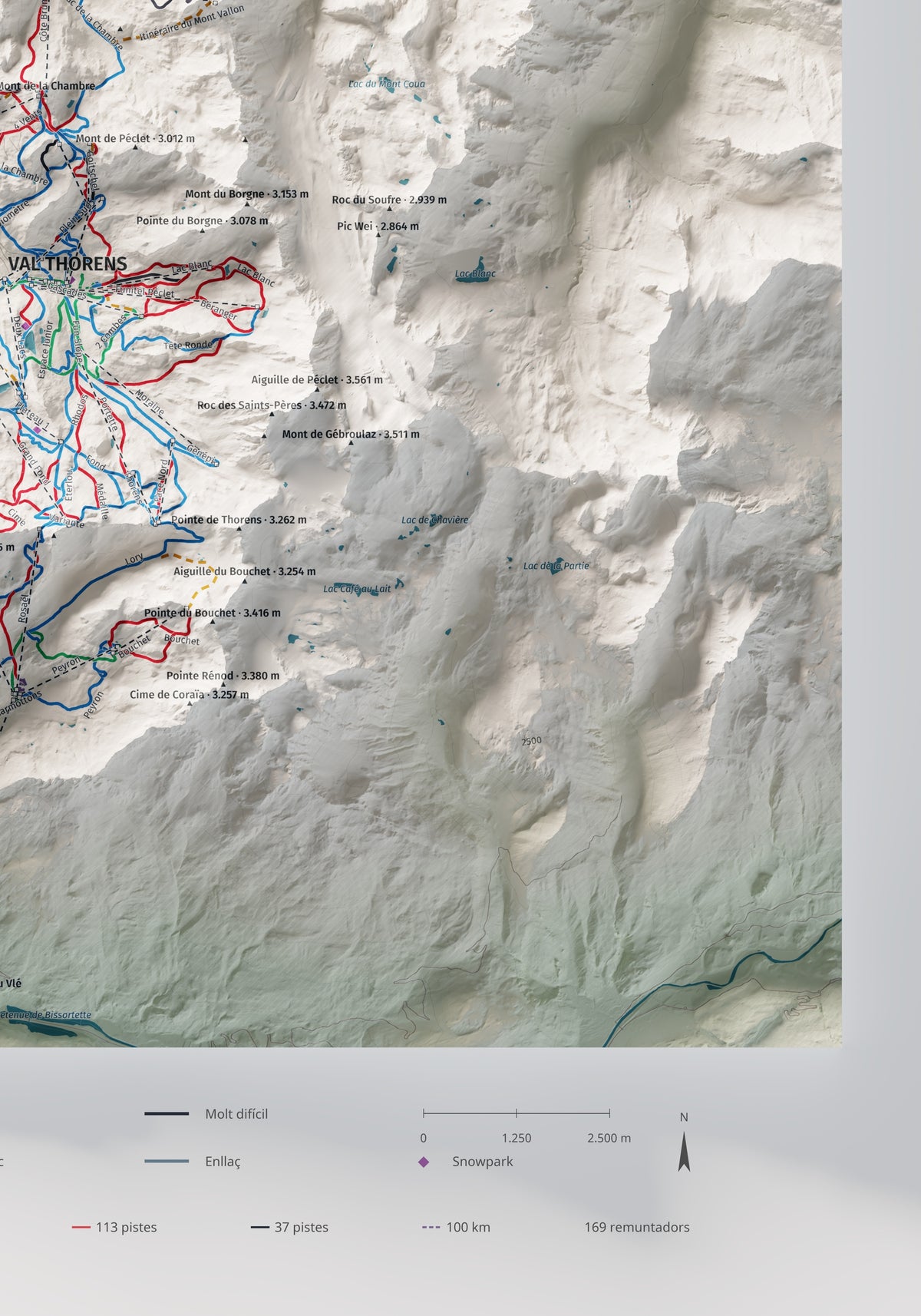 Mapa de pistes de Les 3 Vallées · Cartogràfic · 70 × 100 cm. Detall del quadrant inferior dret.