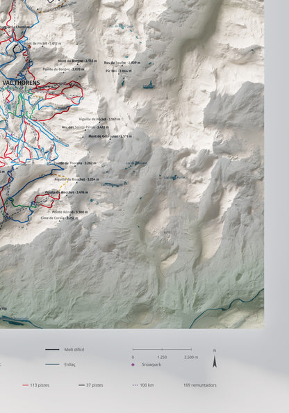 Mapa de pistes de Les 3 Vallées · Cartogràfic · 70 × 100 cm. Detall del quadrant inferior dret.