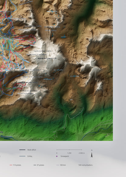 Mapa de pistes de Les 3 Vallées · Clàssic · 50 × 70 cm. Detall del quadrant inferior dret.