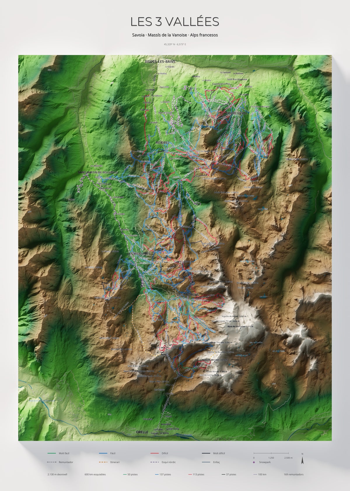 Mapa de pistes de Les 3 Vallées · Clàssic · 50 × 70 cm. Làmina sencera.