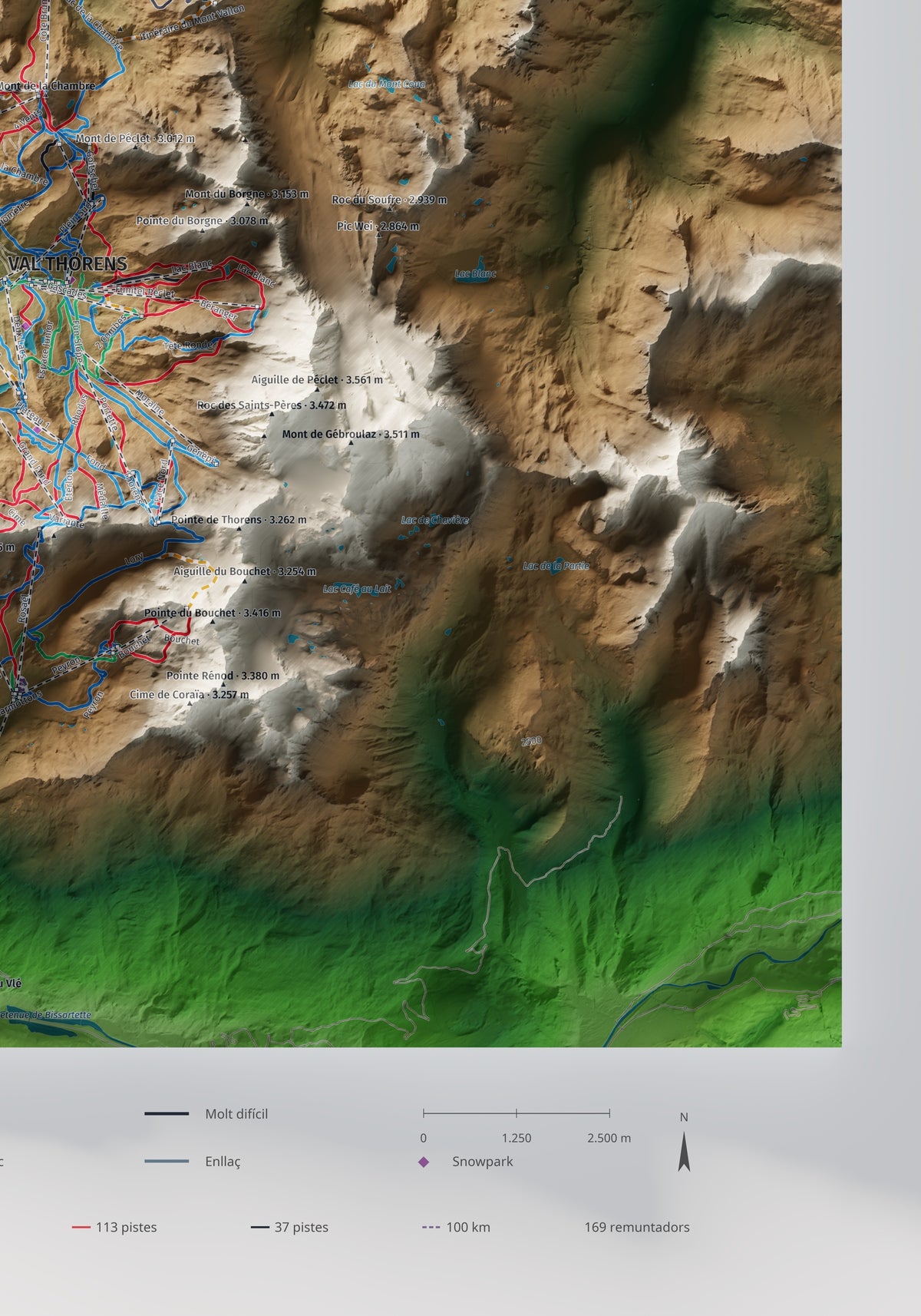 Mapa de pistes de Les 3 Vallées · Clàssic · 70 × 100 cm. Detall del quadrant inferior dret.