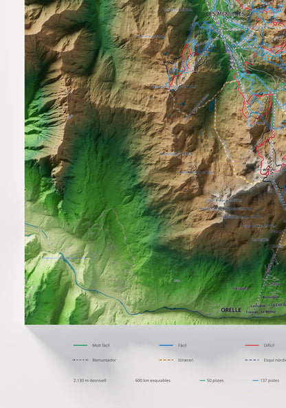 Mapa de pistes de Les 3 Vallées · Clàssic · 70 × 100 cm. Detall del quadrant inferior esquerre.