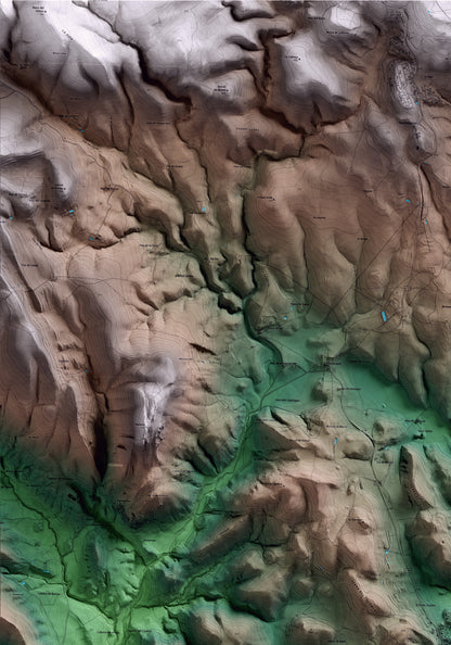 Mapa artístico del relieve de les Avellanes i Santa Linya, a la Noguera, con 15 km de entorno y base topográfica ICGC. Detalle de la zona superior izquierda.