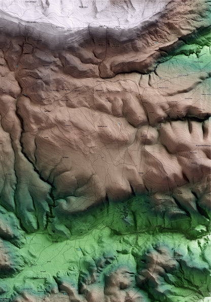 Mapa artístico del relieve de les Avellanes i Santa Linya, a la Noguera, con 15 km de entorno y base topográfica ICGC. Detalle de la zona superior derecha.