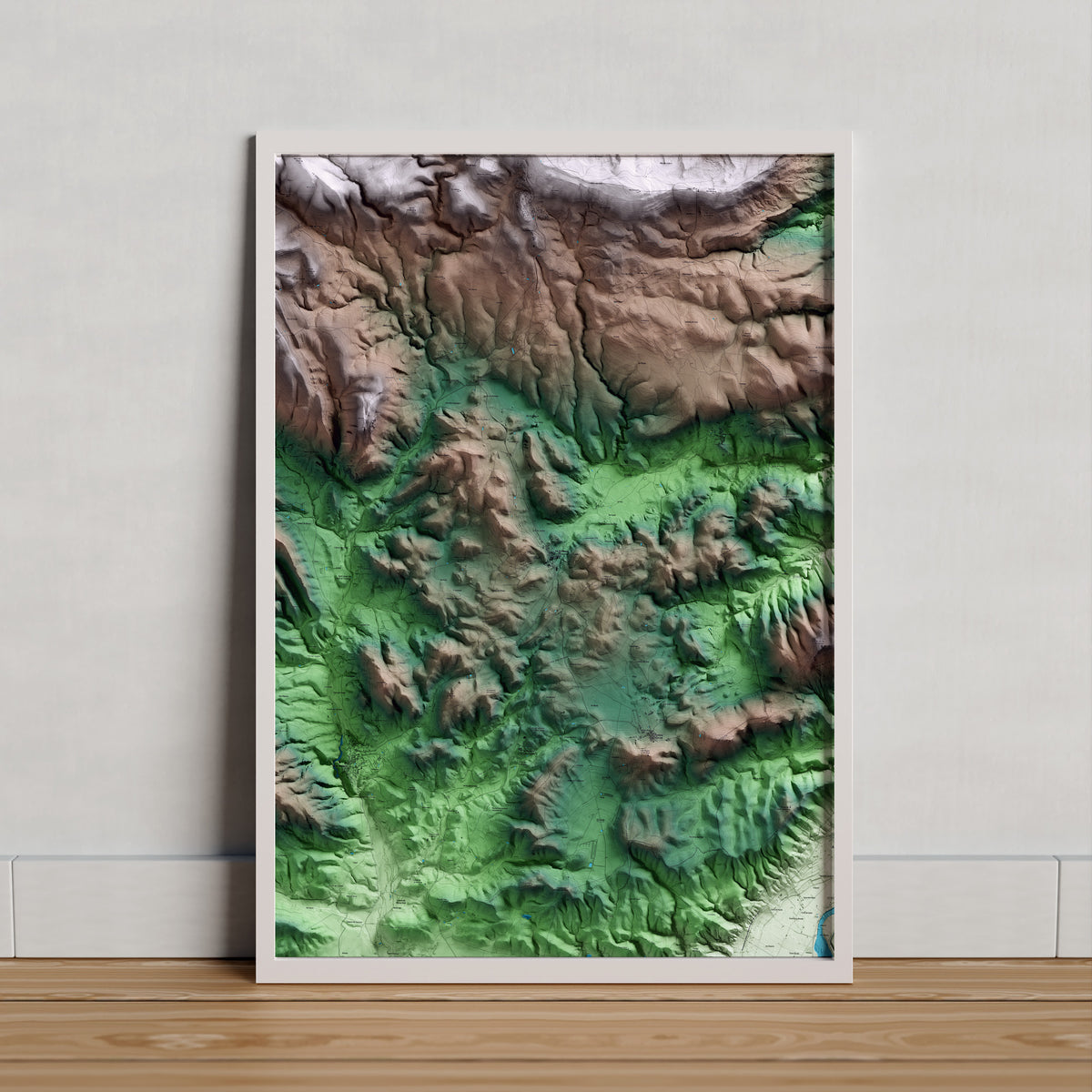 Mapa artístico del relieve de les Avellanes i Santa Linya, a la Noguera, con 15 km de entorno y base topográfica ICGC. Presentación enmarcada.