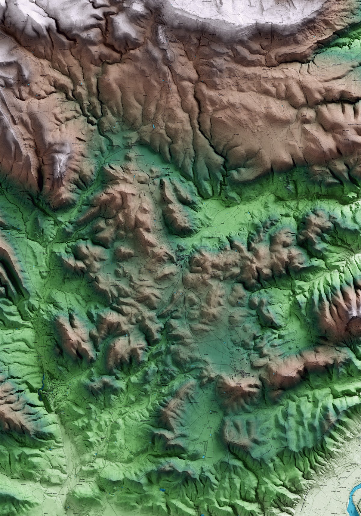 Mapa artístico del relieve de les Avellanes i Santa Linya, a la Noguera, con 15 km de entorno y base topográfica ICGC