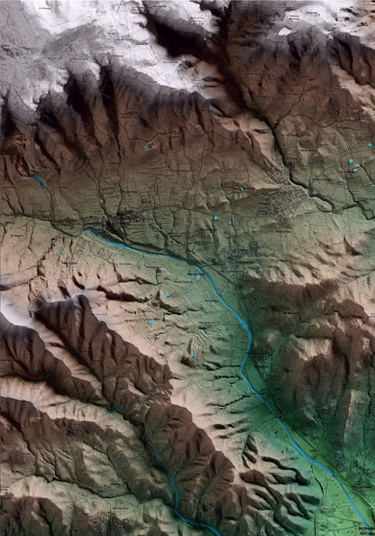 Mapa artístico del relieve de les Borges del Camp, al Baix Camp, con 15 km de entorno y base topográfica ICGC. Detalle de la zona superior izquierda.